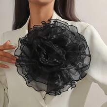 Elegante broche hecho a mano de 28CM con forma de rosa de encaje, Pin Floral exagerado francés a para mujer, regalo de joyas de LA9H - Negro - Ver 1