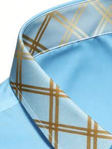 Áo sơ mi nam dài tay màu xanh nhạt mùa xuân 2026, cổ áo kẻ caro vàng, có túi, thích hợp cho công sở. - Màu xanh nhạt - Xem 6