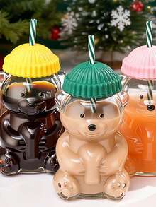 450ml Cute Honey Bear Shaped Straw Cup With Lid & Straw, Reusable Plastic Honey Bear Cup With Soft Squeeze Straw, Suitable For Hot/Cold Drinks, Coffee, Alcohol, Juice, Milkshake, Bubble Tea, Birthday Gift, High-Quality Party Supplies, Valentine's Day, New Year Gift, Exquisite Creative Gift, Ramadan Gift - Multicolor - View 11