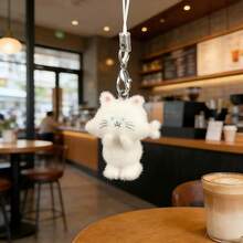 1/2Pcs Cute Flocked Cat Keychain, Mini Resin Cartoon Bag Charm, Backpack Pendant & Phone Strap, Easter Party Favors & Holiday Gifts - Multicolor - View 5
