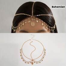 Một chiếc mũ đội đầu hình vỏ sò kiểu Bohemian sành điệu với kim loại, tua rua đính đá và mặt dây chuyền hình tròn không đều. Hoàn hảo cho các cô gái dự dạ hội, đám cưới, tiệc tùng, tụ họp và làm quà tặng cho bạn bè trong dịp Eid Al-Fitr. Phụ kiện tóc tua rua nhiều lớp đính đá lấp lánh kiểu Âu và Mỹ dành cho các cô gái, dây chuyền hình vỏ sò hình học. - Nhiều màu - Xem 5