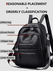 防盗复古PU软皮女士双肩包，多功能时尚日常包，多口袋轻便旅行包，大容量简约学生背包，适合学生、护士、教师、商务人士、旅行、通勤、购物、办公、约会、徒步、训练、工作、生日礼物、节日礼物 - 彩色 - 查看 4