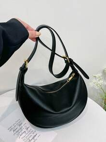 New Fashion Women's Solid Color Minimalist Shoulder Bag, PU Material, Suitable For Dates, Shopping, Versatile And Elegant - Black - View 4