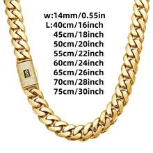 2pcs 14K Gold Plated Hip Hop Jewelry Set For Men, 14mm Thick Stainless Steel Curb Link Chain, Punk Clamshell Buckle Necklace & Bracelet - Gold - View 3