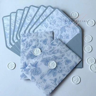 10pcs/15pcs/20pcs Set Eucalyptus Or Flower Vellum Wrap Invitation With Blank Insert And Match Envelope Liner,5*7inch Wedding Invitation,Elegant And Beautiful Vellum Wedding Invitations With Many Different Design,Anniversary Invitations,Christening Invitations.