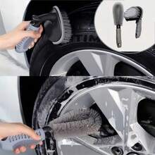 2支装灰色汽车轮毂刷，软毛轮毂清洁刷，适用于洗车，不刮伤轮毂清洁工具套装 - 2pc輪圈清潔刷套裝 - 查看 12