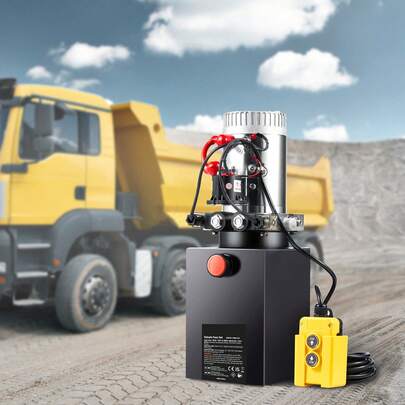 Hydraulic Pump 6 Quart Double Acting Dump Trailer Pump Power Unit DC 12V
