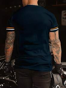 男士海军蓝翅膀3D印花T恤 | 条纹袖口休闲短袖衬衫 - 彩色 - 查看 4