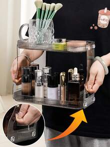 2-Tier Acrylic Vanity Organizer Rack, Waterproof Storage Shelf, Minimalist Transparent Storage Box Suitable For Bedroom, Kitchen, Bathroom, Dorm Room Decor & Essentials - Multicolor - View 6