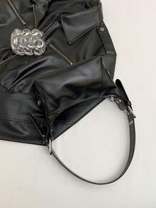 2026 New Arrival Women's Leather Shoulder Bag, Niche Design Luxury High-Quality Underarm Bag, Cool Girl Retro Crossbody Purse - Black - View 10