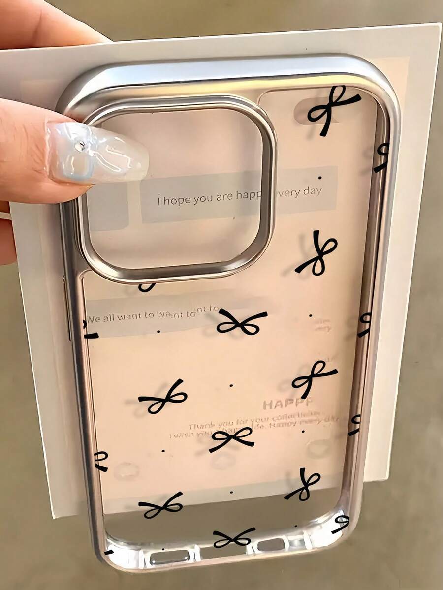 蝴蝶结图案电镀透明倒蝴蝶结点状图案极简防震TPU手机壳，兼容 17、16、15、14、13、12、11 Pro Max、Air - 彩色 - 查看 1