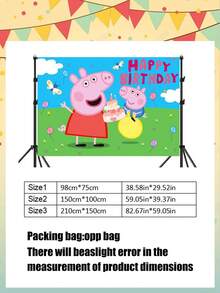 Peppa Pig 佩佩猪生日庆祝背景，可爱卡通主题旗帜图案墙饰，拍照横幅，道具，适合生日派对装饰用品收藏展示和收纳（颜色可能略有不同，详情请参考实物图片。） - 彩色 - 查看 3