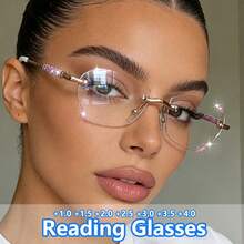 cabecade 两副无框老花镜，时尚闪亮女士电脑老花镜，度数范围+1.0至+4.0 - 透明的 - 查看 4