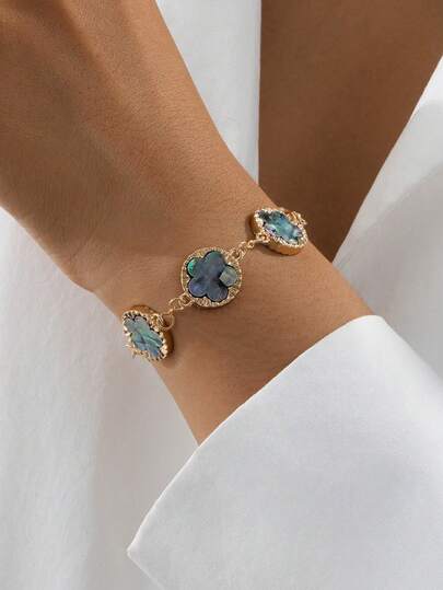 1pc Metallic Vintage Style Colorful Clover Lucky Charm Bracelet For Women, Suitable For Party, Travel, Wedding/Birthday Gift