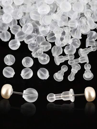 30-60pcs Comfort Impenetrable Earring Backs For Sleeping, TPE Earring Backings For Studs, Soft Silicone Alternative Clear Earrings Stoppers, 30 Pillar Ball & 30 Round Ball