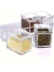 1 pieza Recipiente de almacenamiento de sal, especias y condimentos de 4 en 1 para el hogar - Multicolor - Ver 8