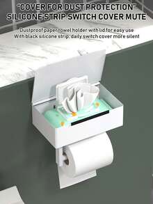 1pc Tissue Paper Holder With Wet Wipes Box, Bathroom Tissue Paper Storage Rack, Wall-Mounted Tissue Box, Bathroom Toilet Paper Holder, Bathroom Accessories - Multicolor - View 10
