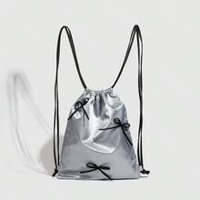Ribbon Satin Rope Backpack Y2K Silver Gray Bundle Cute Backpack - Bạc - Xem 1