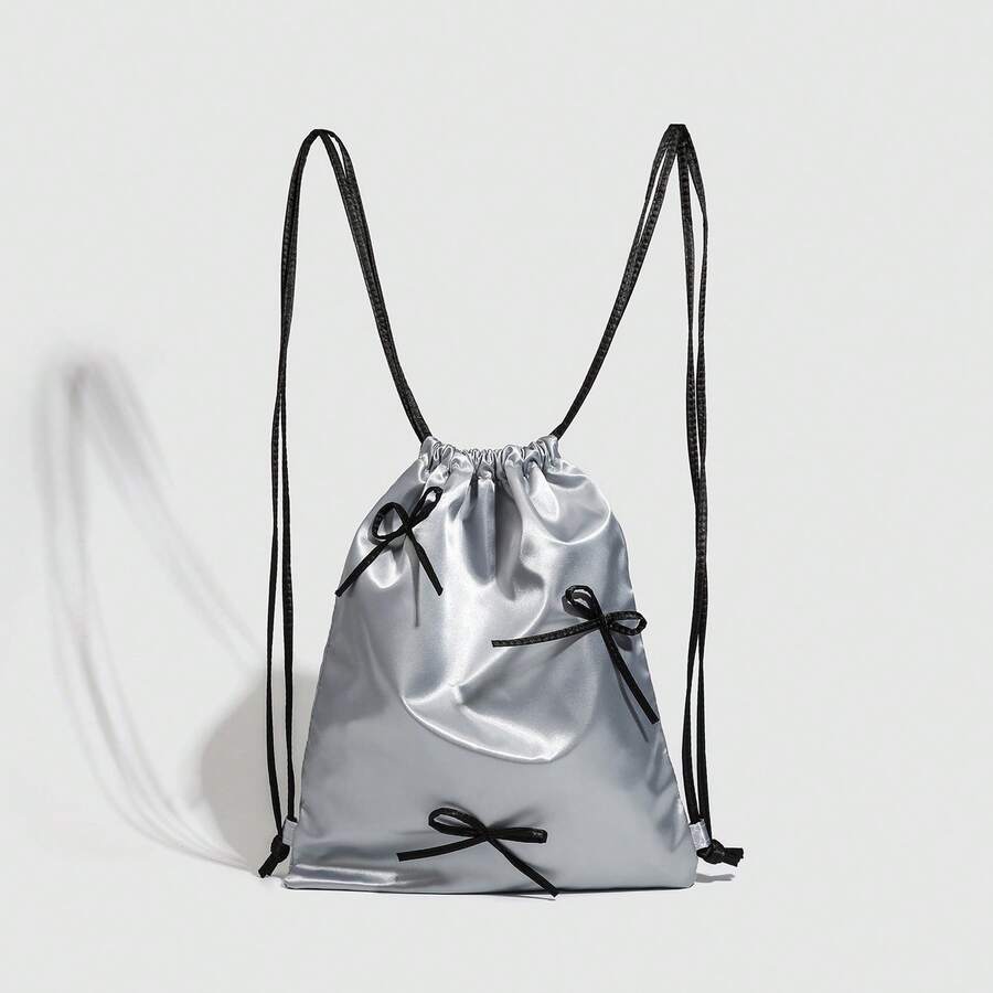 Ribbon Satin Rope Backpack Y2K Silver Gray Bundle Cute Backpack - Bạc - Xem 1