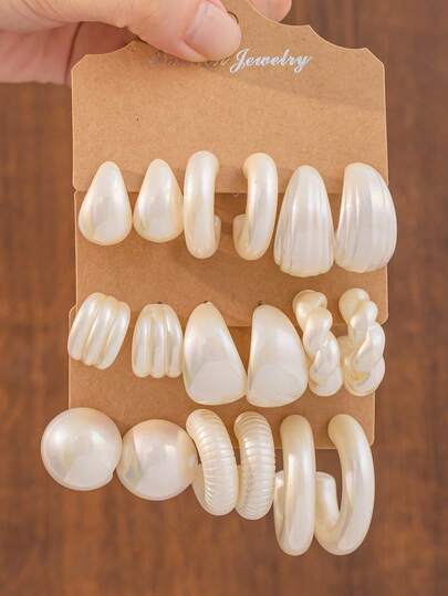 Juego de 6-18 piezas de aretes de imitación de perla y concha, que incluye diseños de gota, C suave, C retorcida y bola, elegante y estiloso, adecuado para festivales y uso diario, gran regalo para mamá y amigos
