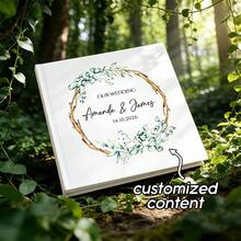 Eucalyptus Themed Wedding Guest Book, Square Wedding Book, Wedding Book With Personalized Letter Name, Hardcover Photo Album Wedding Guest Book, Wedding Guestbook, Personalized Photo Custom Wedding Guestbook, Wedding Keepsake, Wedding Scrapbook, Wedding Book, Single-Sided Custom Wedding Book, 36-Page Wedding Book, Customized Guest Book - White - View 1