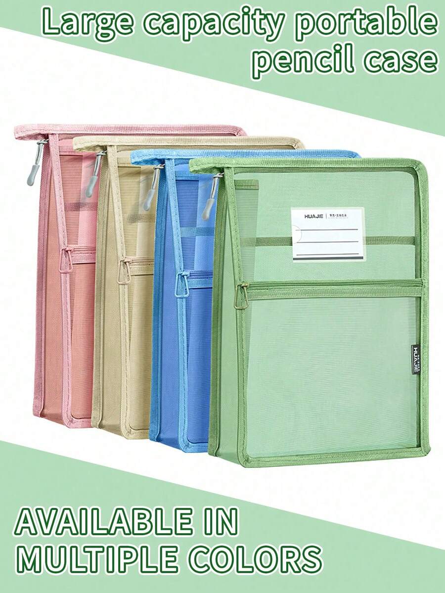 1pc Transparent Mesh File Bag, Student Exam Hand-Held Document Bag, Exam Supplies Book Report Paper Storage Bag, Available In Multiple Colors - Document Bag - View 1