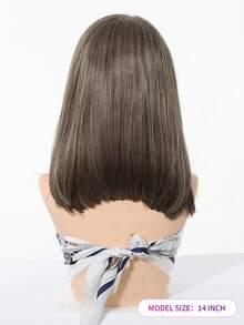 14 Inch 13x4 Lace Front Wig, High Temperature Fiber Synthetic Wig, Ash Brown Natural Straight Layered Bob Wig For Women - Piano Color - View 3