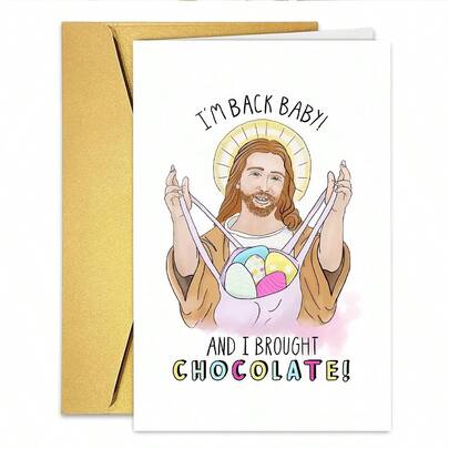 1PC Funny Jesus Easter Card, Humorous Jesus Eggs Chocolate Card, Easter Sunday Celebration Card, Humorous Easter Card For Friends Family Member