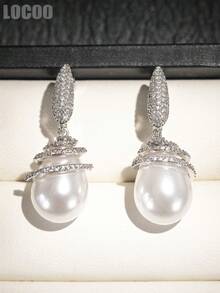 1 Pair Gorgeous Cubic Zirconia & Faux Pearl Drop Earring For Women For Wedding Engagement Anniversary Party Jewelry Valentine's Day Gift - 1# - View 3