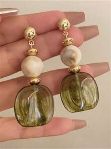 1 Pair Retro Asymmetric Tie-Dye Acrylic Long Pendant Earrings, European And American Style, Suitable For Party, Banquet, Travel, Wedding, Daily Wear, Jewelry Gift - Multicolor - View 5