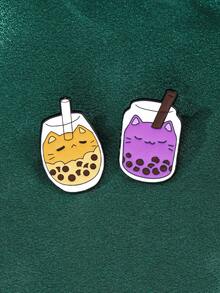 1/7件套可爱珍珠奶茶杯猫咪胸针，创意卡通珍珠奶茶杯金属徽章装饰，可用于衣服、帽子、围巾、包包等。 - 彩色 - 查看 7