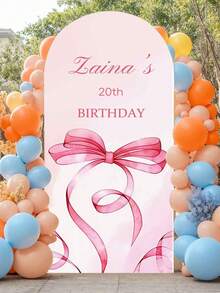 Personalized Birthday Arch Backdrop, Designed With Pink Bow Decor, Unique Elastic Ornament Suitable For Elegant Adult Birthday Party, Aesthetic, Event Decor - Multicolor 6 - View 10