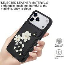 OUKNOEO 兼容 17 Air 16e 15 14 Plus 13 Pro Max，兼容三星 Galaxy S26 S25 Edge S24 Ultra Plus S25 FE A15 A16 A35 A36 A55 A56 A17 A37 A57 5G Z Fold 4 5 6 7 立体花卉钱包式手机壳，PU 皮革翻盖设计，配有短挂绳，随机印花，带支架，女士钱包式手机壳 - 黑色 - 查看 5