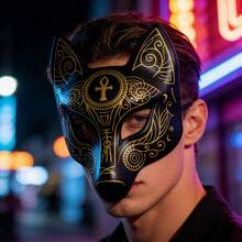 3D Soft Mesh Printed Leather Mask, Suitable For Halloween, Carnival, Music Festival, Masquerade Ball - Fox Mask - Black - View 2