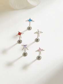 1 件简约星形钻石不锈钢耳环，适合女性日常佩戴 - 星星 - 查看 1