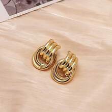 1 Pair Exaggerated Asymmetrical Hollow-Out Gold-Tone Earrings For Women - 黃金 - 查看 5
