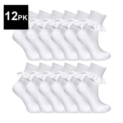 Sock Snob 12 Pair Multipack Baby Frilly Socks | White Lace Socks For Baby Girls | Cute Ruffles Socks