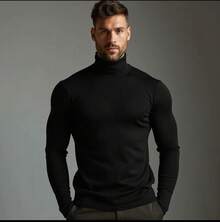 Cacharrel Men's Long Sleeve Ribbed Sweater Autumn/Winter Blouse - Black - View 3