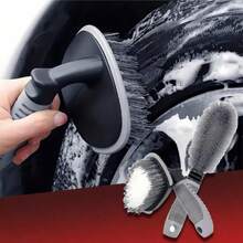 2支装灰色汽车轮毂刷，软毛轮毂清洁刷，适用于洗车，不刮伤轮毂清洁工具套装 - 2pc輪圈清潔刷套裝 - 查看 1