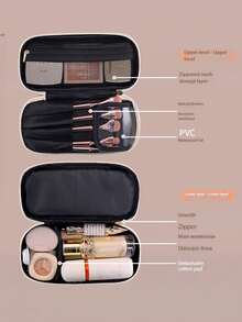 1个双层大容量PU化妆包，女士旅行化妆品收纳包，化妆包，旅行必备 - 彩色 - 查看 5