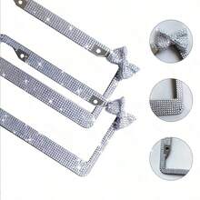 1 pieza Marco de matrícula con lazo de strass plateado, soporte de matrícula de acero inoxidable hecho a mano con decoraciones de cristal brillante, marco de matrícula de automóvil de lujo y alta gama universal - Marco de matrícula con lazo de diamantes de imitación - Ver 4