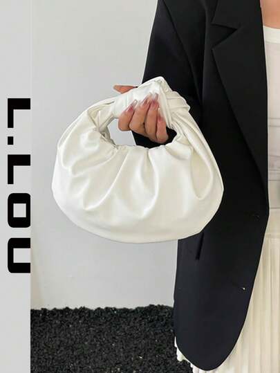 时尚新月形手提包，褶皱休闲女包，云朵形包，纯色百搭购物袋