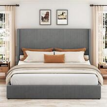 Beaully Bed Frame With 4 Storage Drawers And Wingback Headboard, Corduroy Upholstered Queen Platform Bedframe, No Box Spring Needed, Easy Assembly - Gray-king Size - View 3
