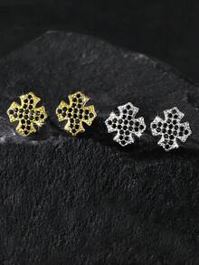 1对/2件朋克风水钻盾形耳钉，几何立方氧化锆镀铜，男女皆宜的时尚耳环，适合日常佩戴和派对，也可作为情人节或新年礼物。 - 彩色 - 查看 18