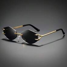 黑色和金色菱形复古时尚无框眼镜，男女通用，适合驾驶、度假、旅行、搭配时尚服饰，适用于任何场合。 - 黑色 - 查看 4