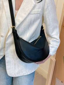 New Fashion Women's Solid Color Minimalist Shoulder Bag, PU Material, Suitable For Dates, Shopping, Versatile And Elegant - Black - View 6