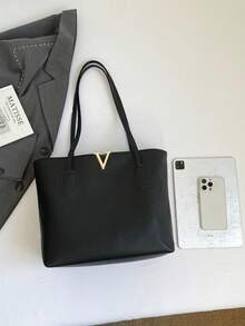 Women's Black Fashion Large Capacity One Shoulder Combination Tote Bag, Magnetic Closure, Casual Street Style, Suitable For Photography, Daily Commute - Black - View 3