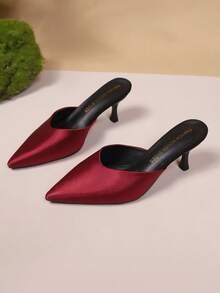 尖头高跟凉鞋，包头穆勒高跟鞋，女士时尚派对鞋 - 酒紅色 - 查看 6