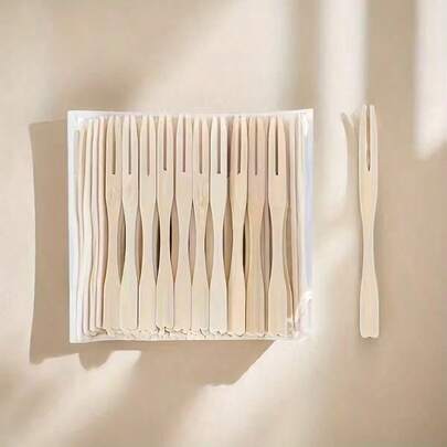 10/50/100/200/300/400/500pcs Smooth Bamboo Double-Prong Food Picks, Suitable For Home, Fruit Salad, Afternoon Tea, Wedding Party, Dessert Skewers