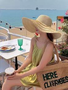 New Spring/Summer Foldable Wide Brim Beach Hat, Sun Protection Straw Hat For Vacation - A - View 10